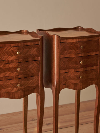 Pair of French vintage parquetry bedside tables