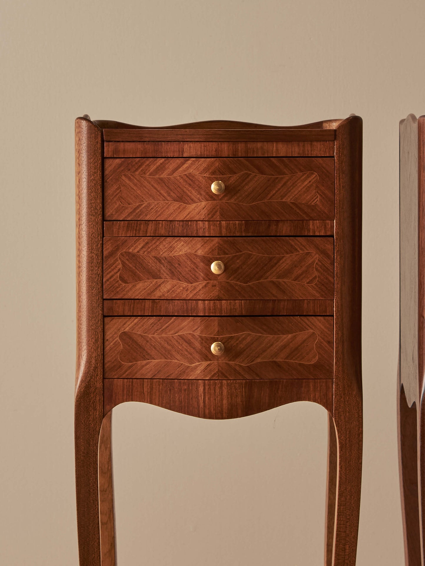 Pair of French vintage parquetry bedside tables