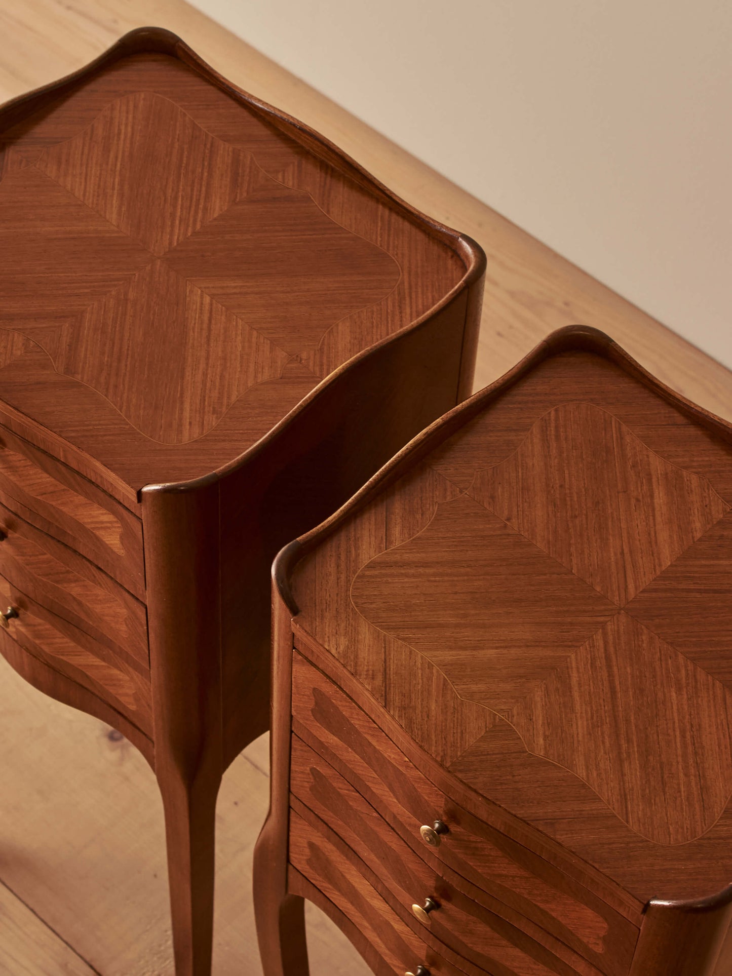 Pair of French vintage parquetry bedside tables