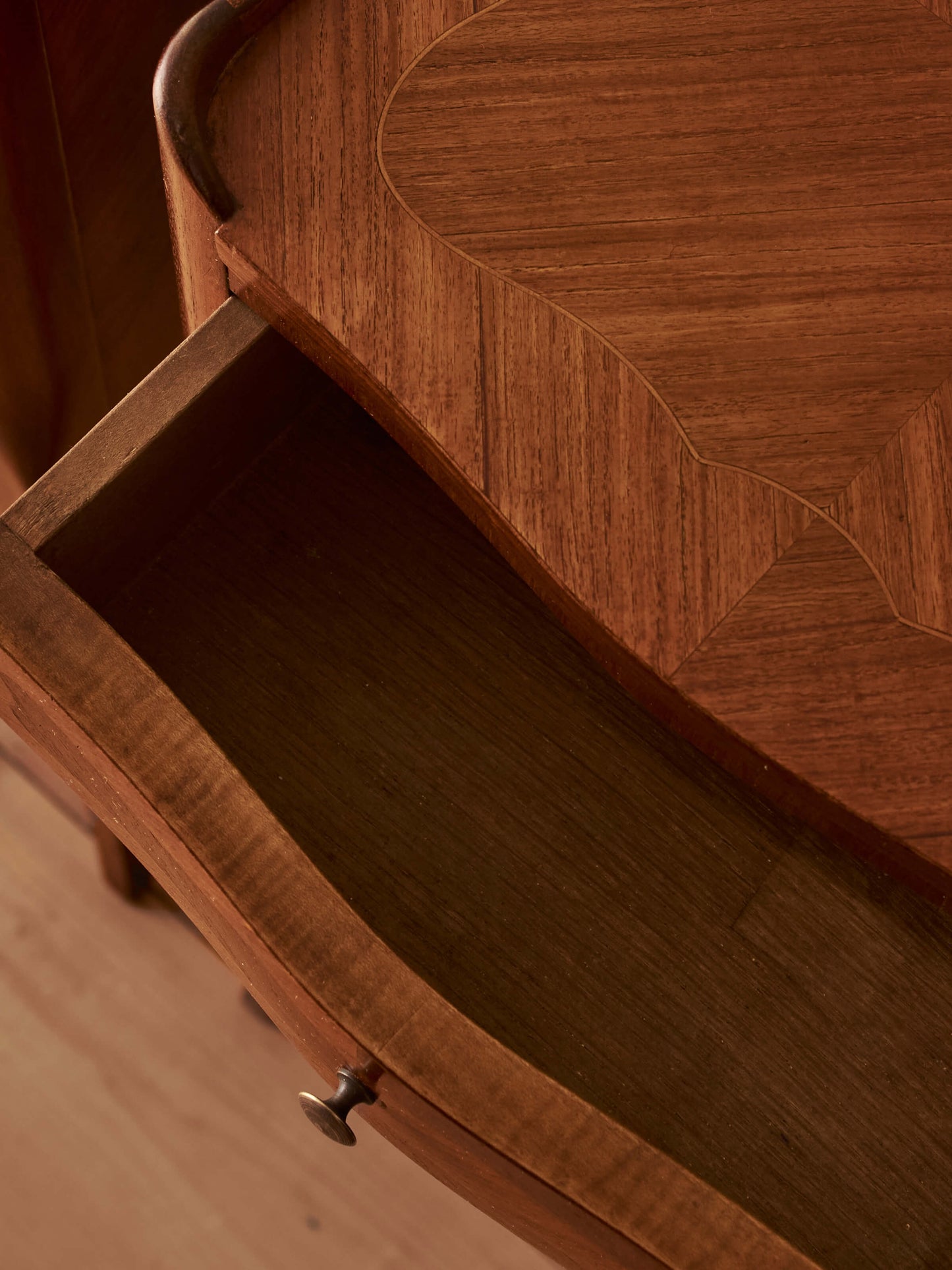 Pair of French vintage parquetry bedside tables