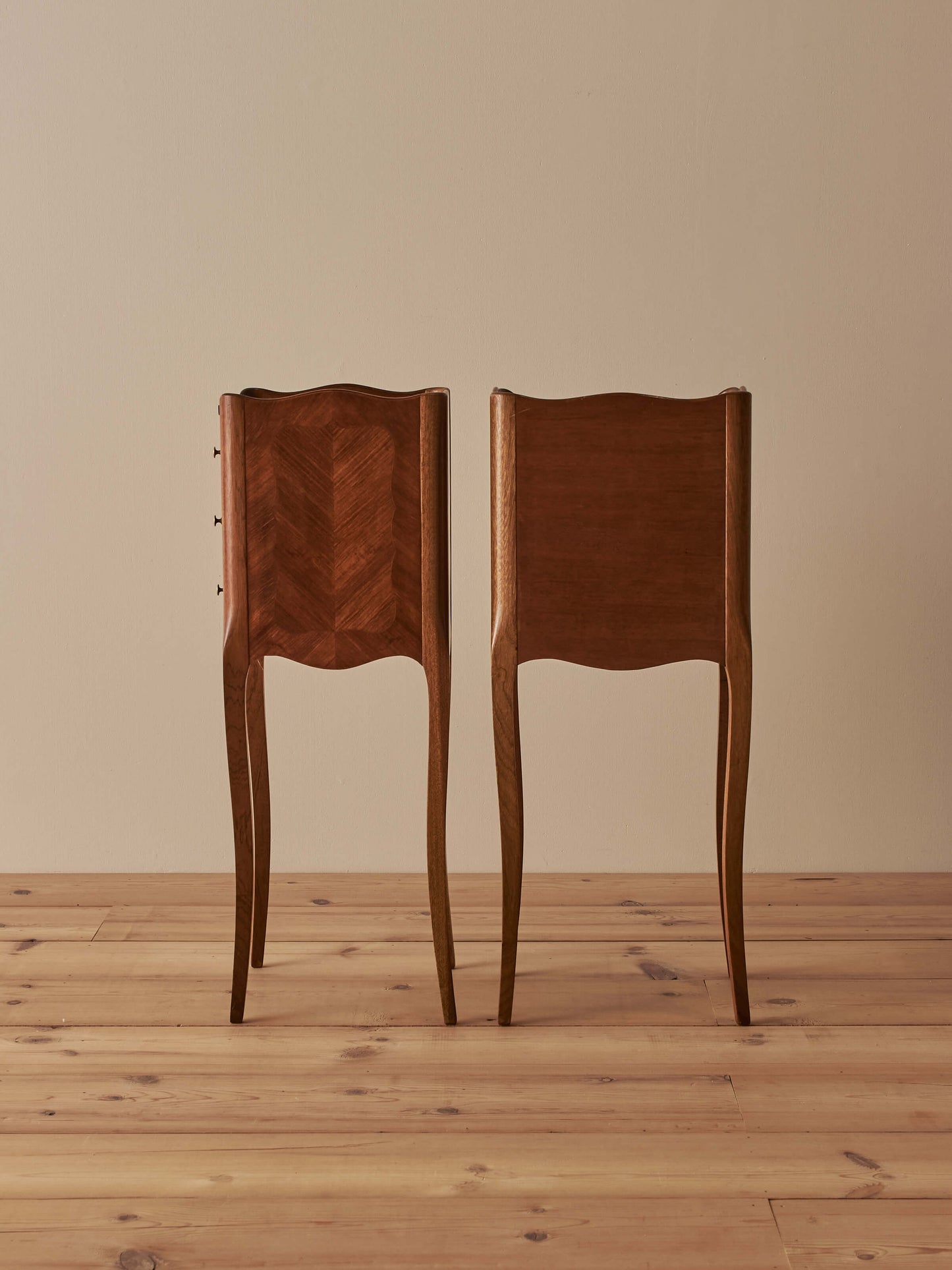 Pair of French vintage parquetry bedside tables