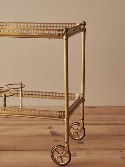 French mid-century brass bar cart