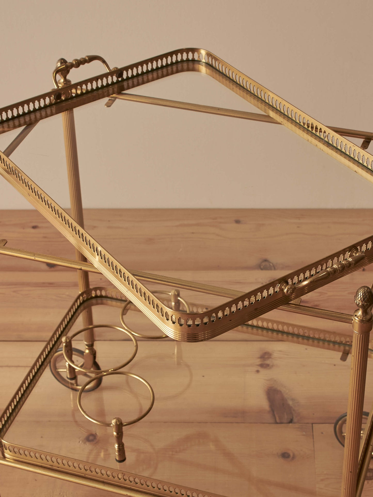 French mid-century brass bar cart