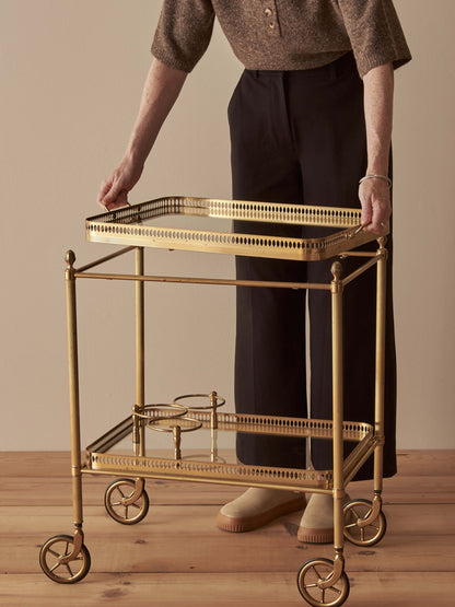 French mid-century brass bar cart