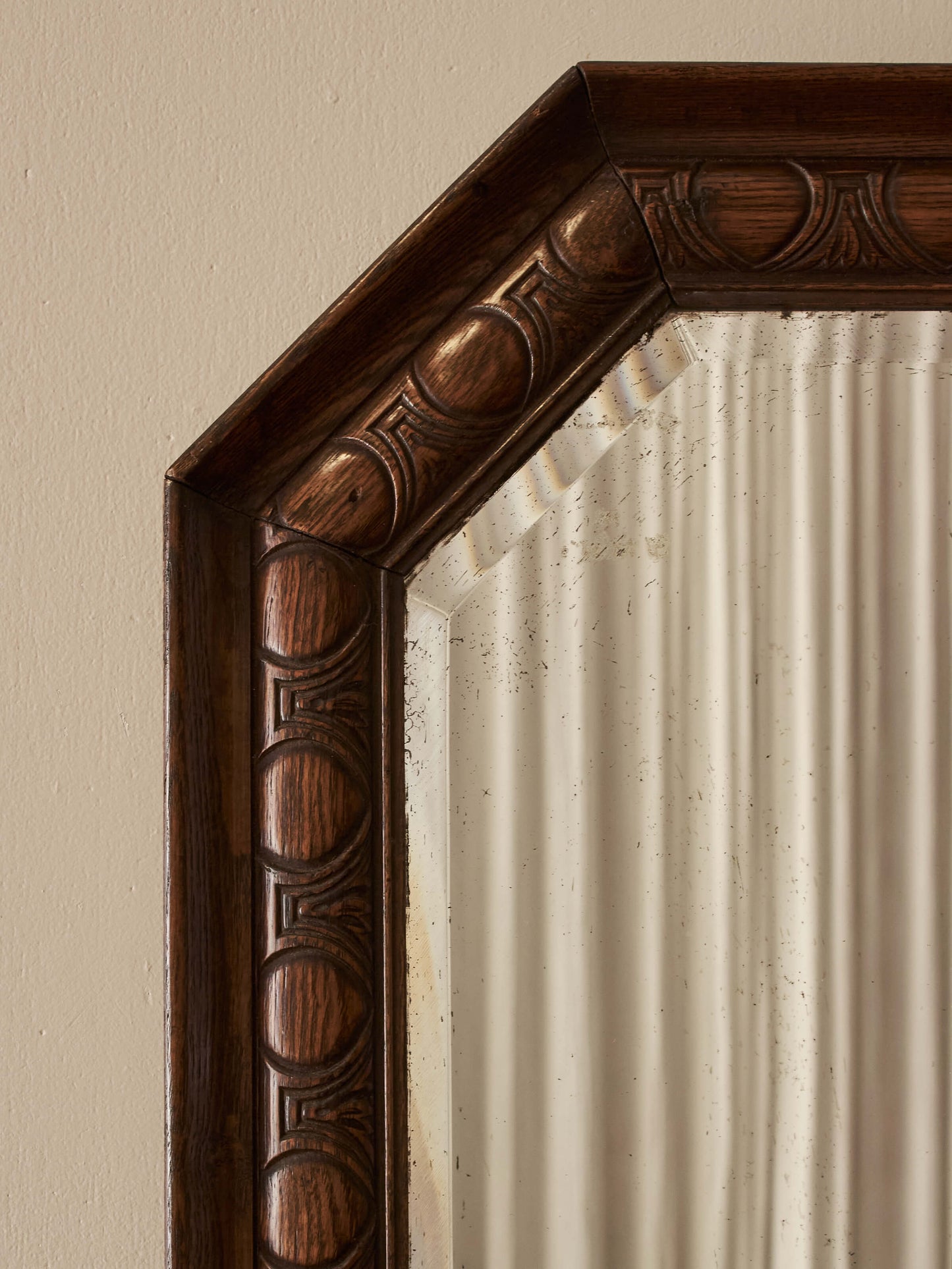 Edwardian oak egg and dart mirror