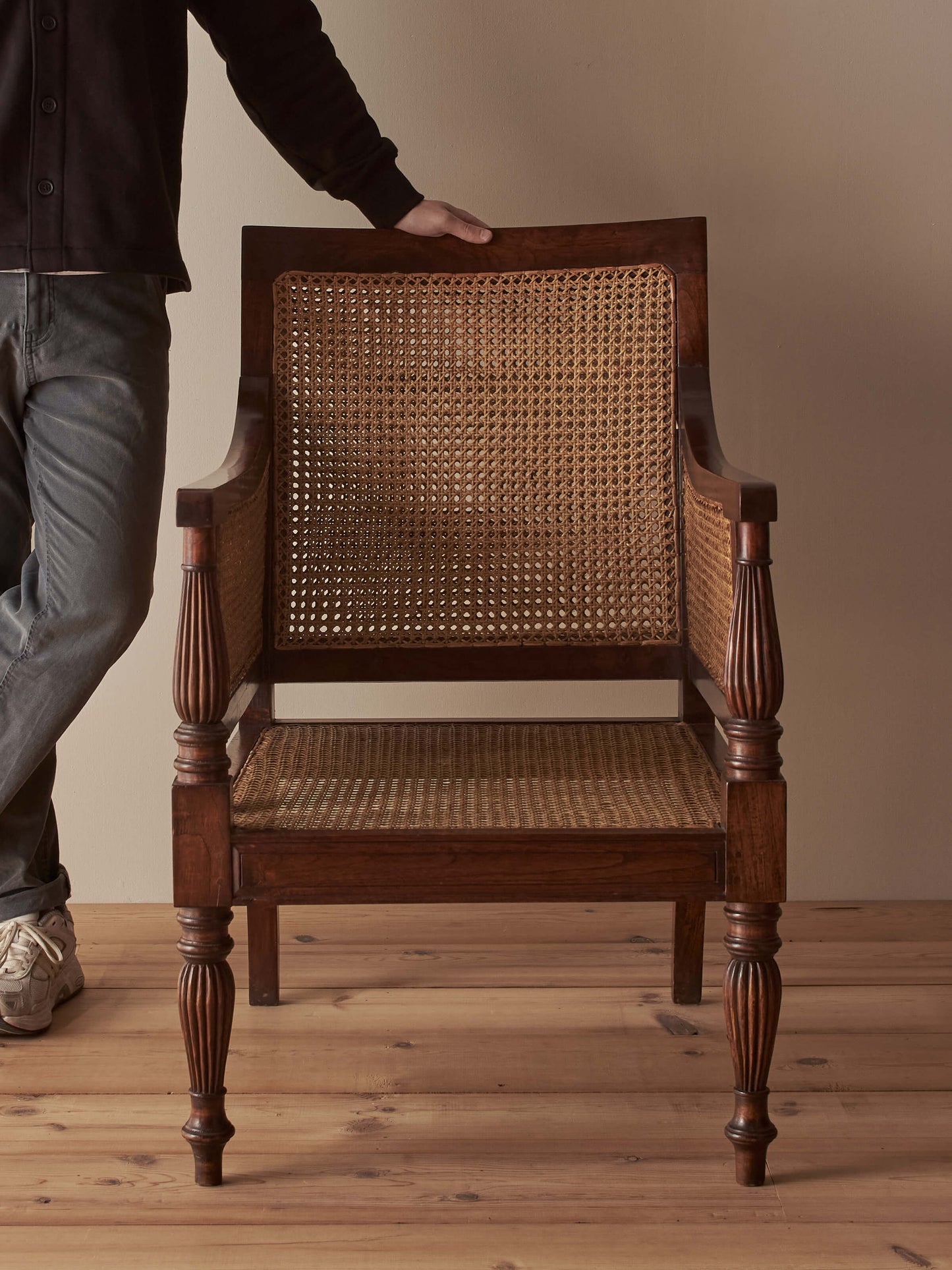 Edwardian mahogany bergère armchair