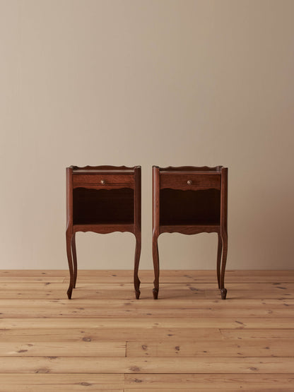 Close-pair of French oak bedside tables