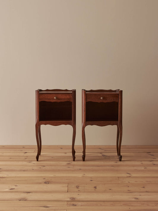 Close-pair of French oak bedside tables