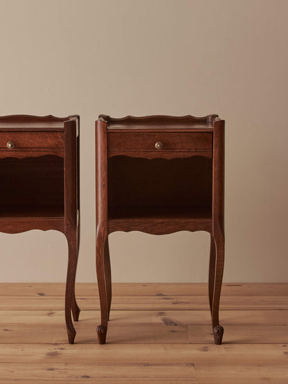 Close-pair of French oak bedside tables
