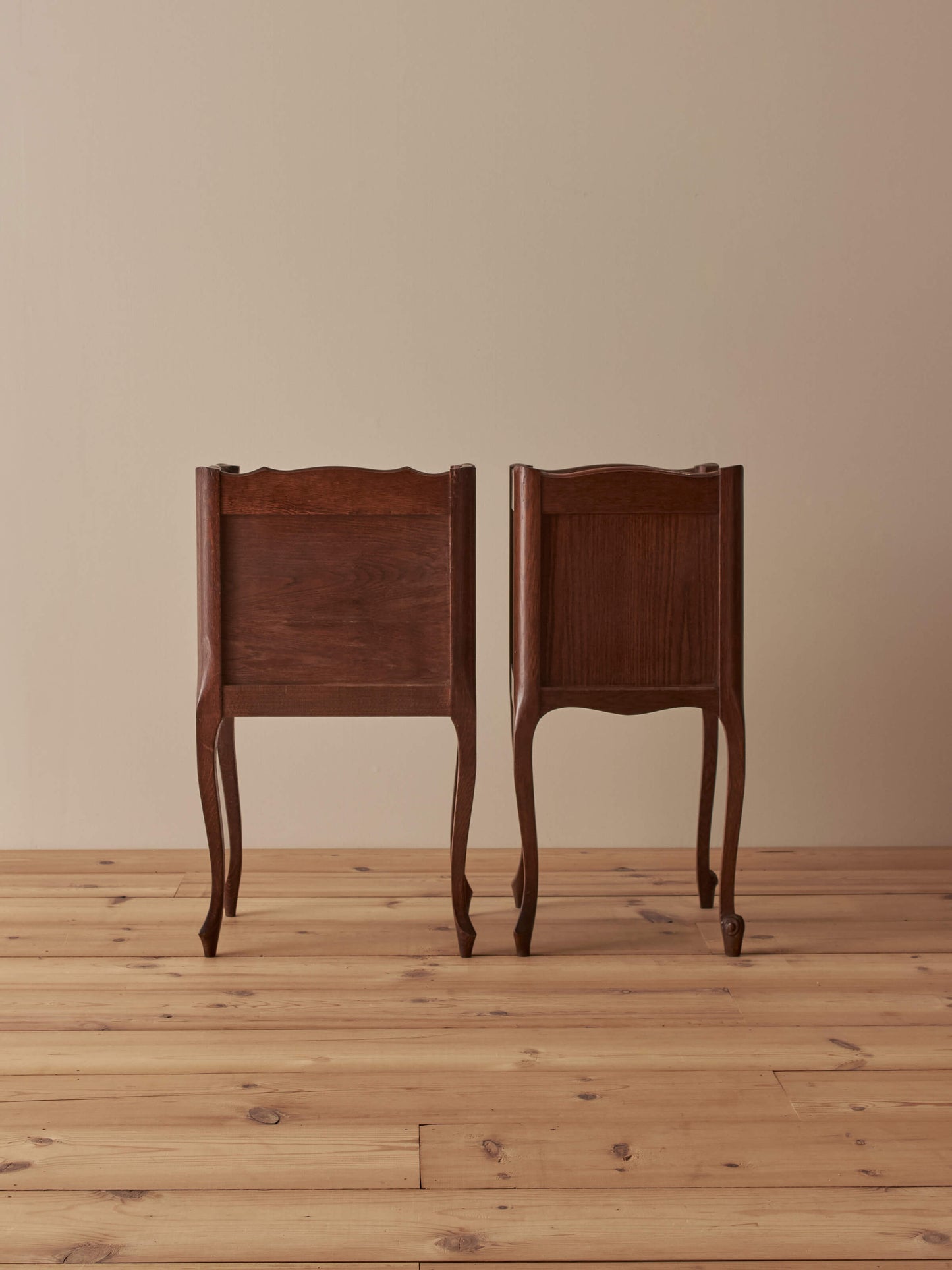 Close-pair of French oak bedside tables