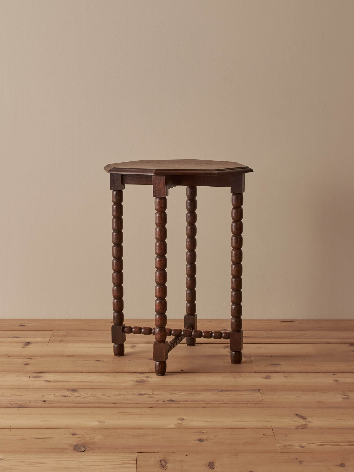 ON HOLD French vintage oak octagonal bobbin table