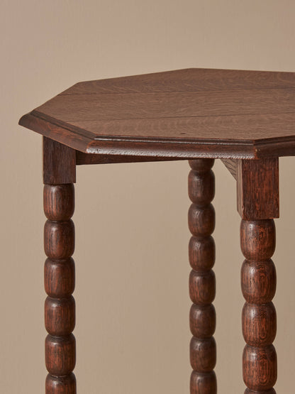 ON HOLD French vintage oak octagonal bobbin table