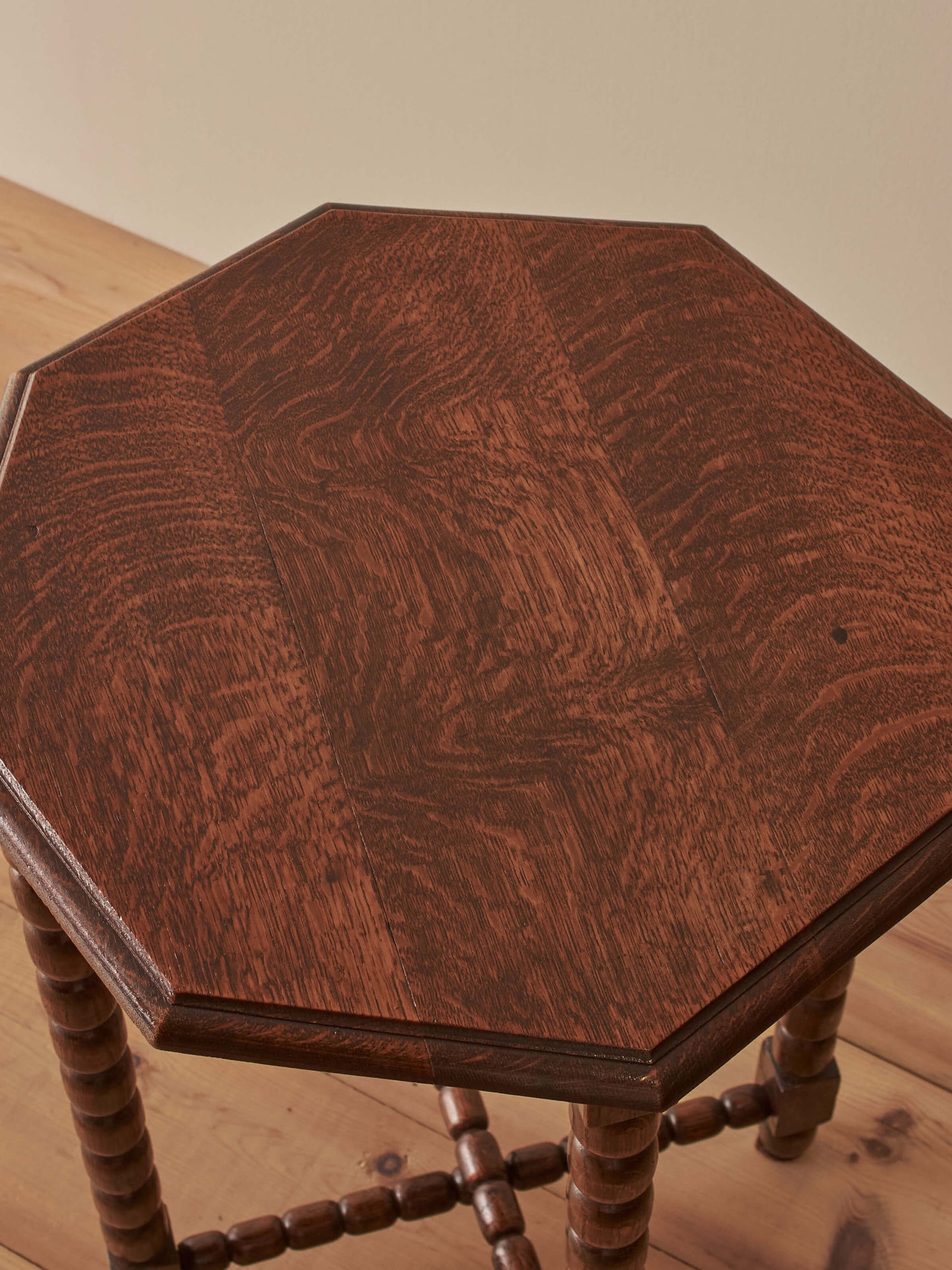 ON HOLD French vintage oak octagonal bobbin table