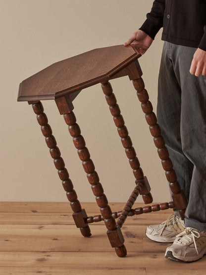 ON HOLD French vintage oak octagonal bobbin table