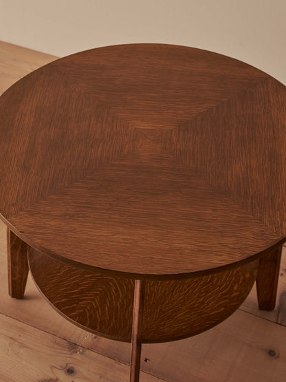Mid-century oak parquetry circular side table