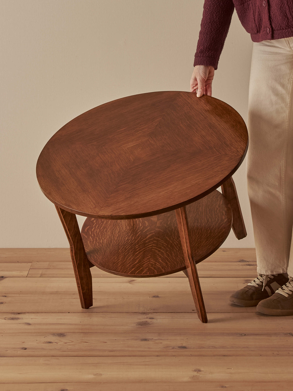 Mid-century oak parquetry circular side table
