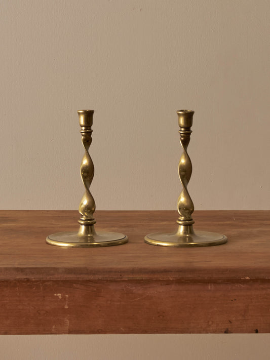 Pair of brass Victorian twisted candlesticks