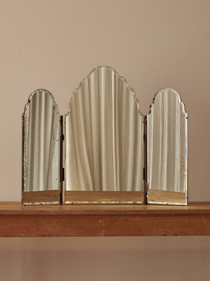 Art Deco scalloped triptych dressing mirror
