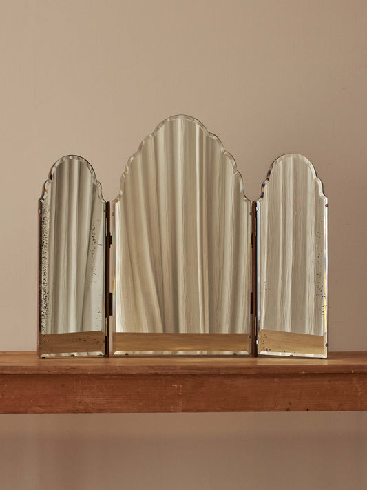 Art Deco scalloped triptych dressing mirror