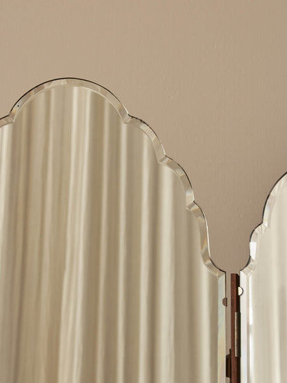 Art Deco scalloped triptych dressing mirror
