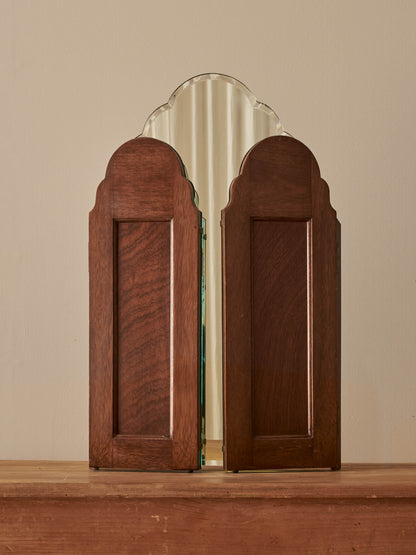 Art Deco scalloped triptych dressing mirror