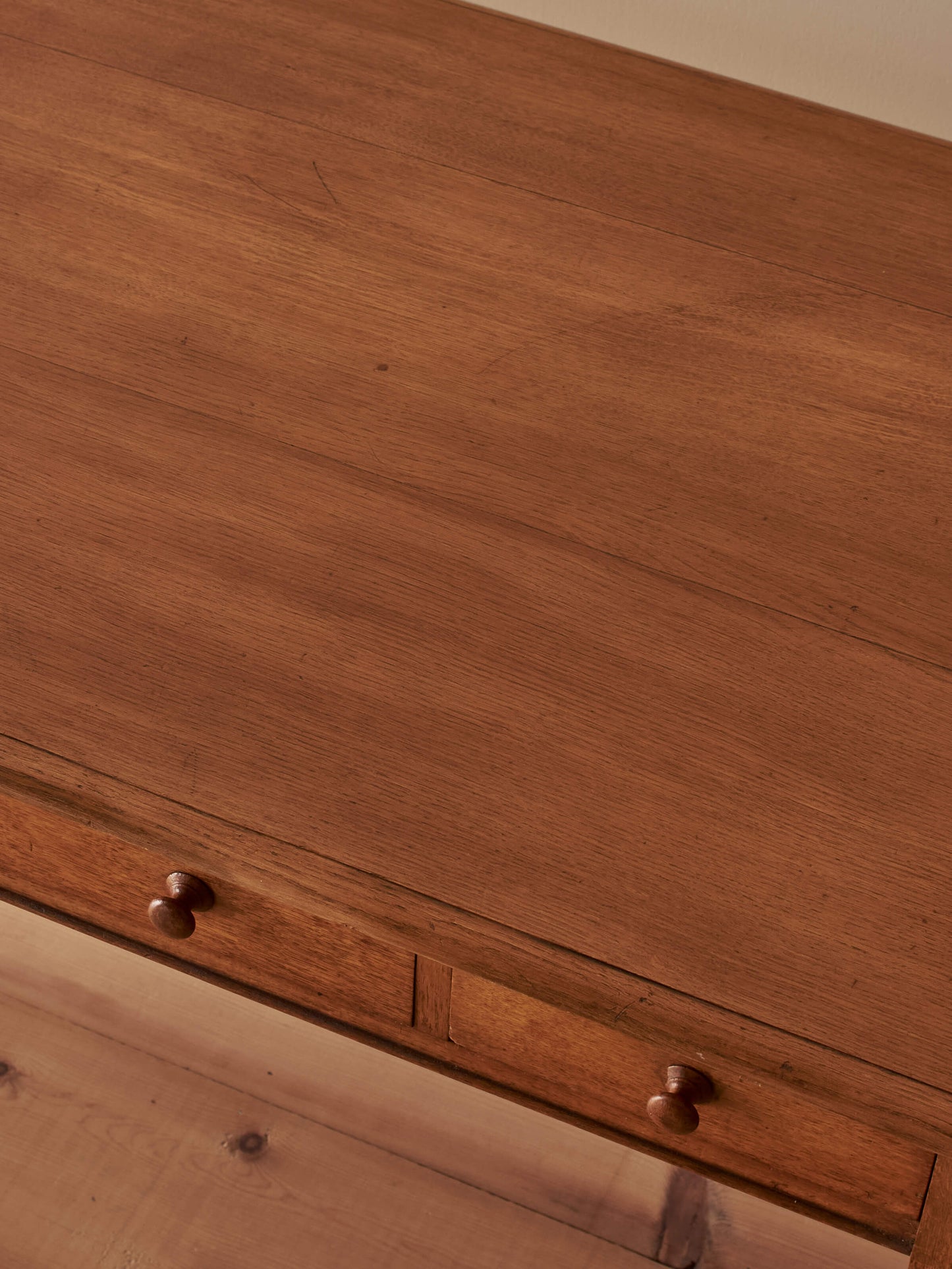 Victorian oak bobbin desk on castors
