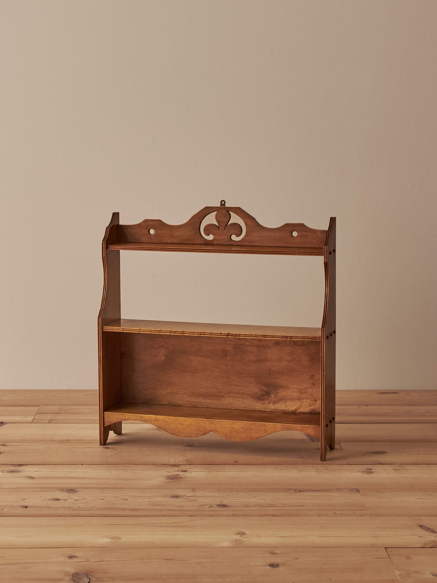 Mid-century walnut and birds-eye maple wall shelf
