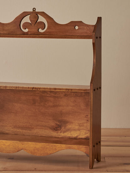 Mid-century walnut and birds-eye maple wall shelf