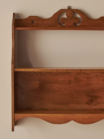 Mid-century walnut and birds-eye maple wall shelf