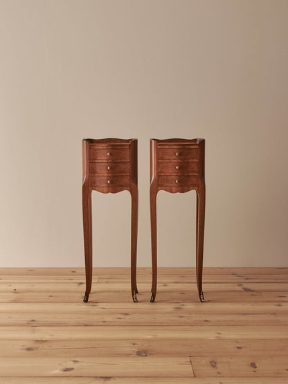 Pair of petite French vintage kingwood bedside tables