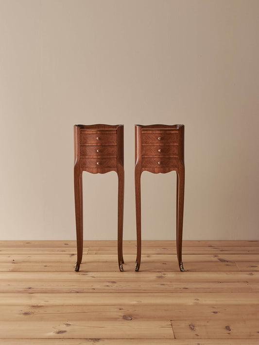Pair of petite French vintage kingwood bedside tables