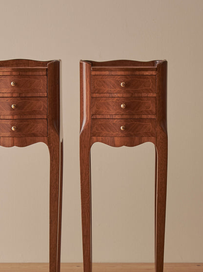 Pair of petite French vintage kingwood bedside tables