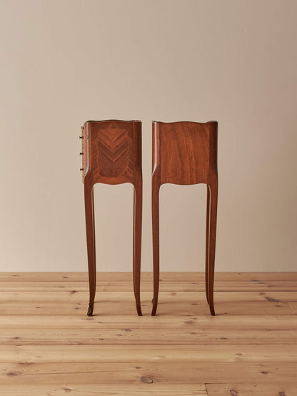 Pair of petite French vintage kingwood bedside tables