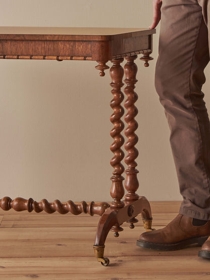 Victorian rosewood console table on brass castors