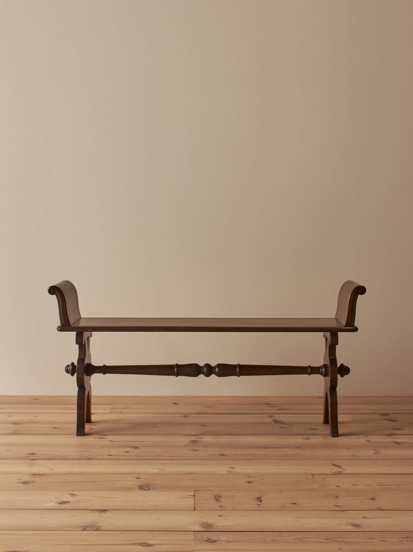 Vintage oak hall bench with scrolled arms