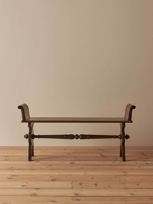 Vintage oak hall bench with scrolled arms