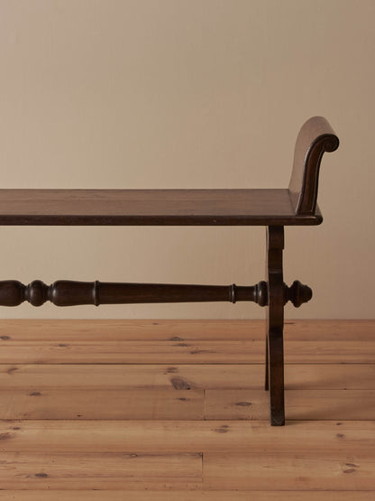 Vintage oak hall bench with scrolled arms
