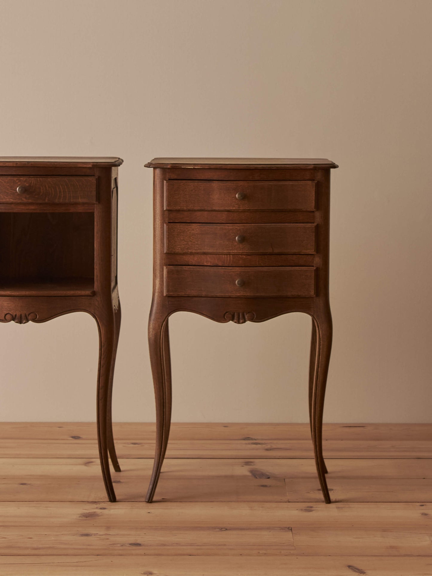 Pair of French mid-century oak bedside tables