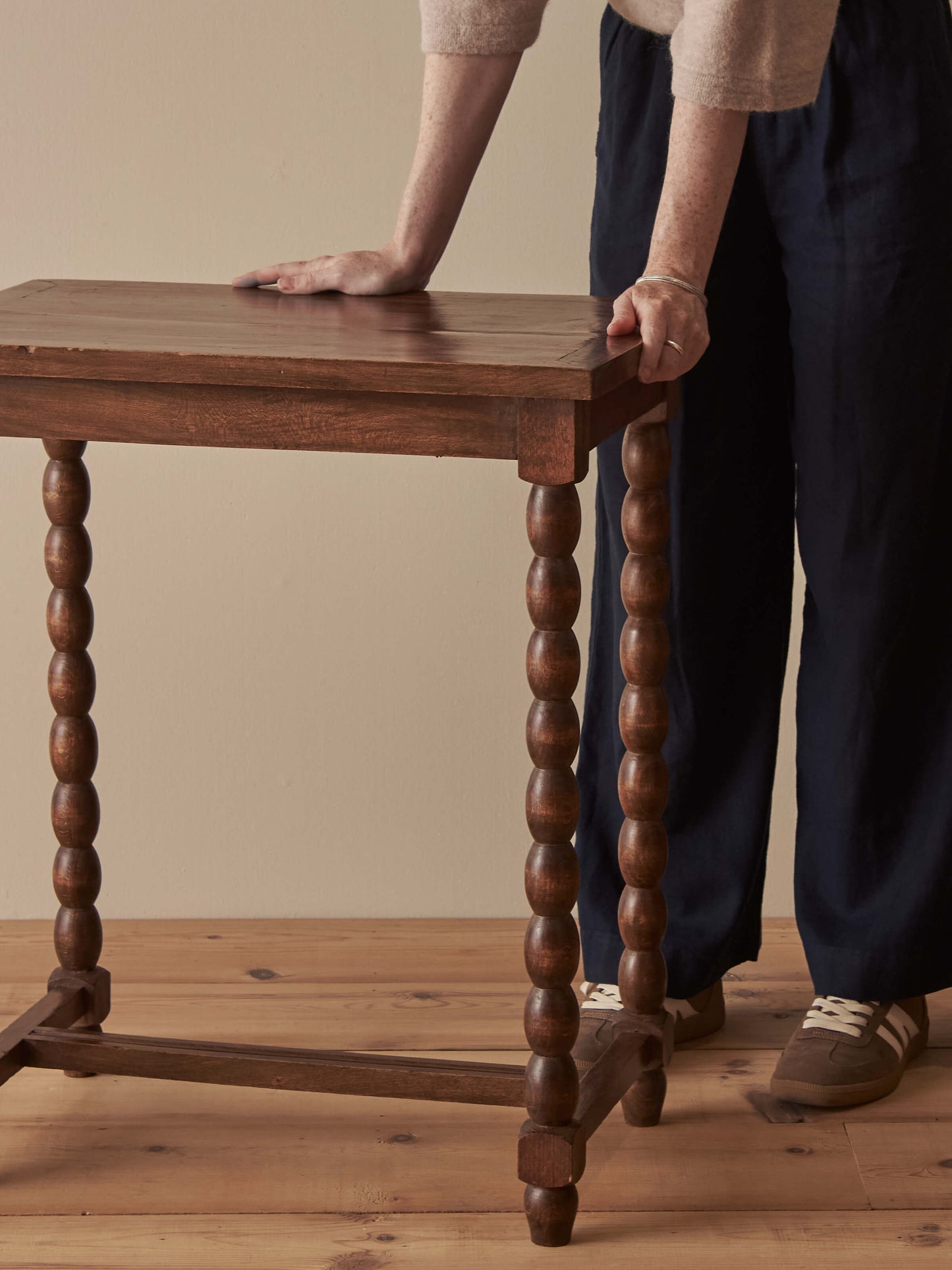 French vintage cherry and oak rectangular side table