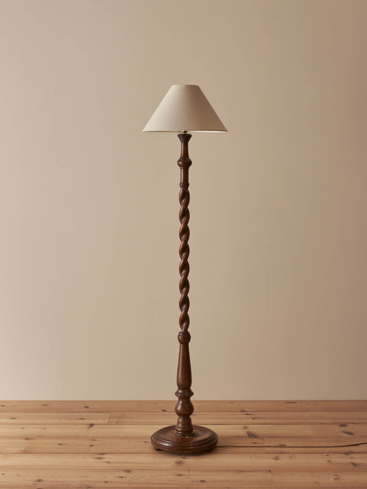 Antique barley twist oak floor lamp