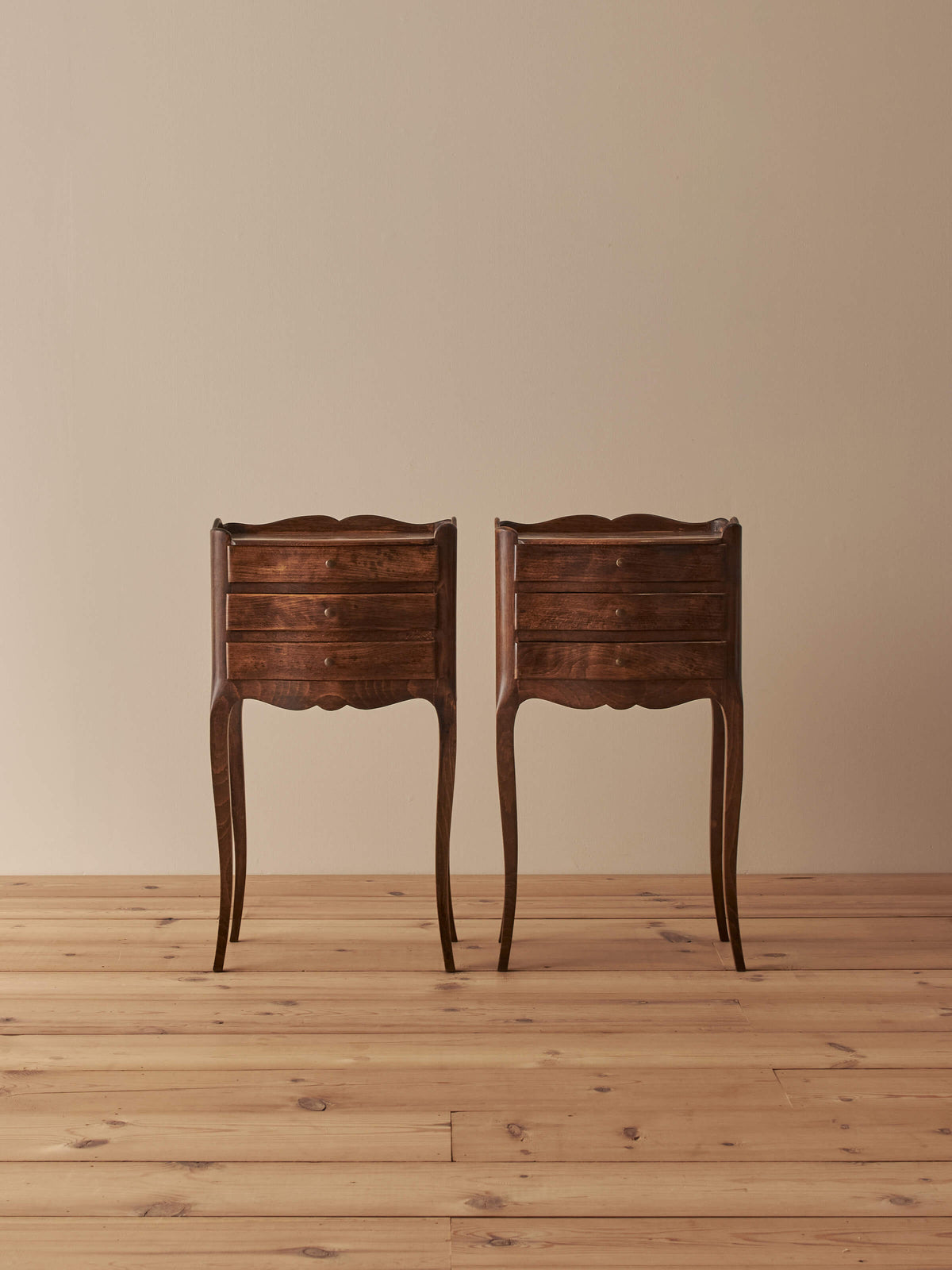 Pair of French vintage three-drawer bedside tables