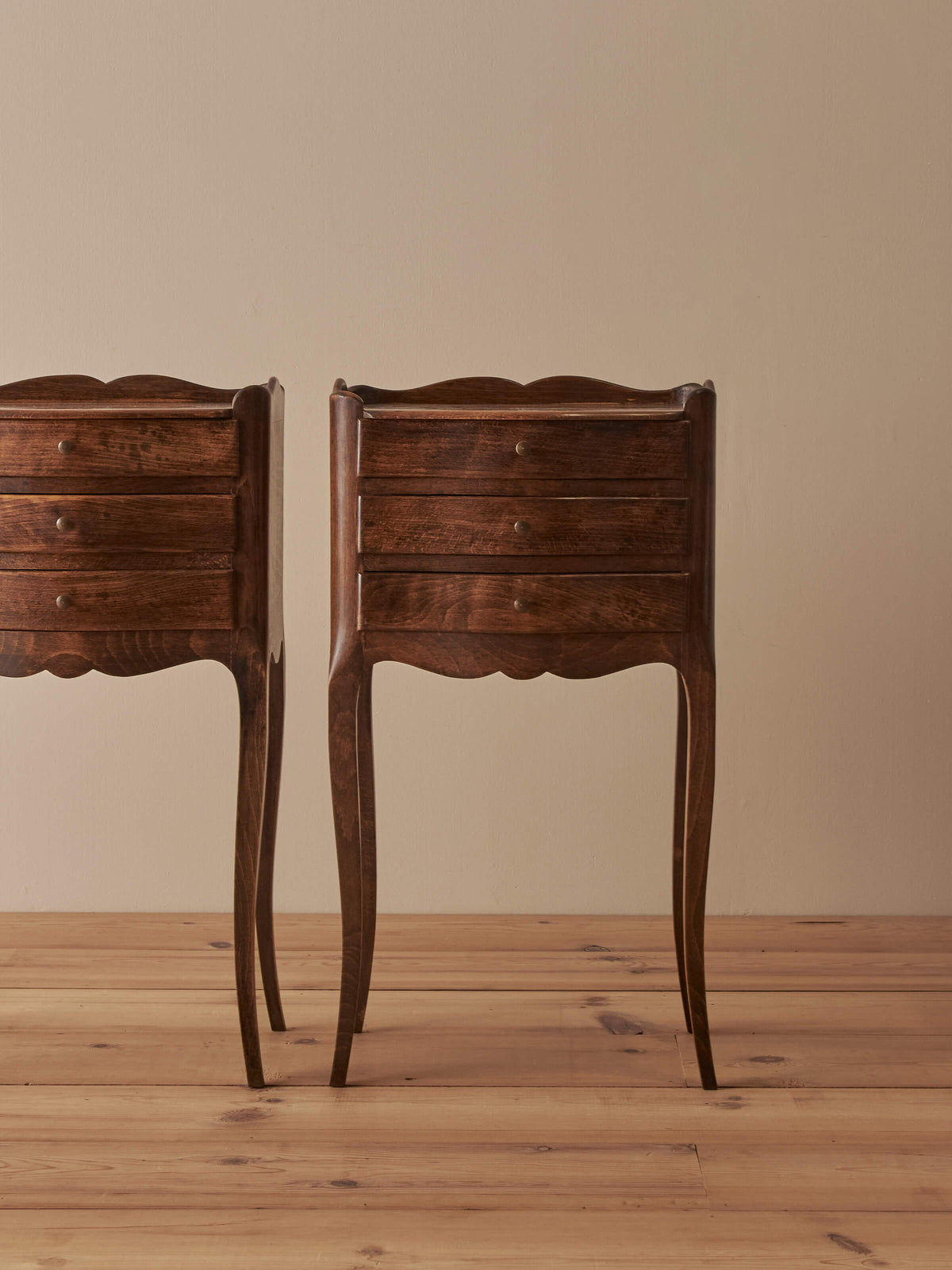 Pair of French vintage three-drawer bedside tables