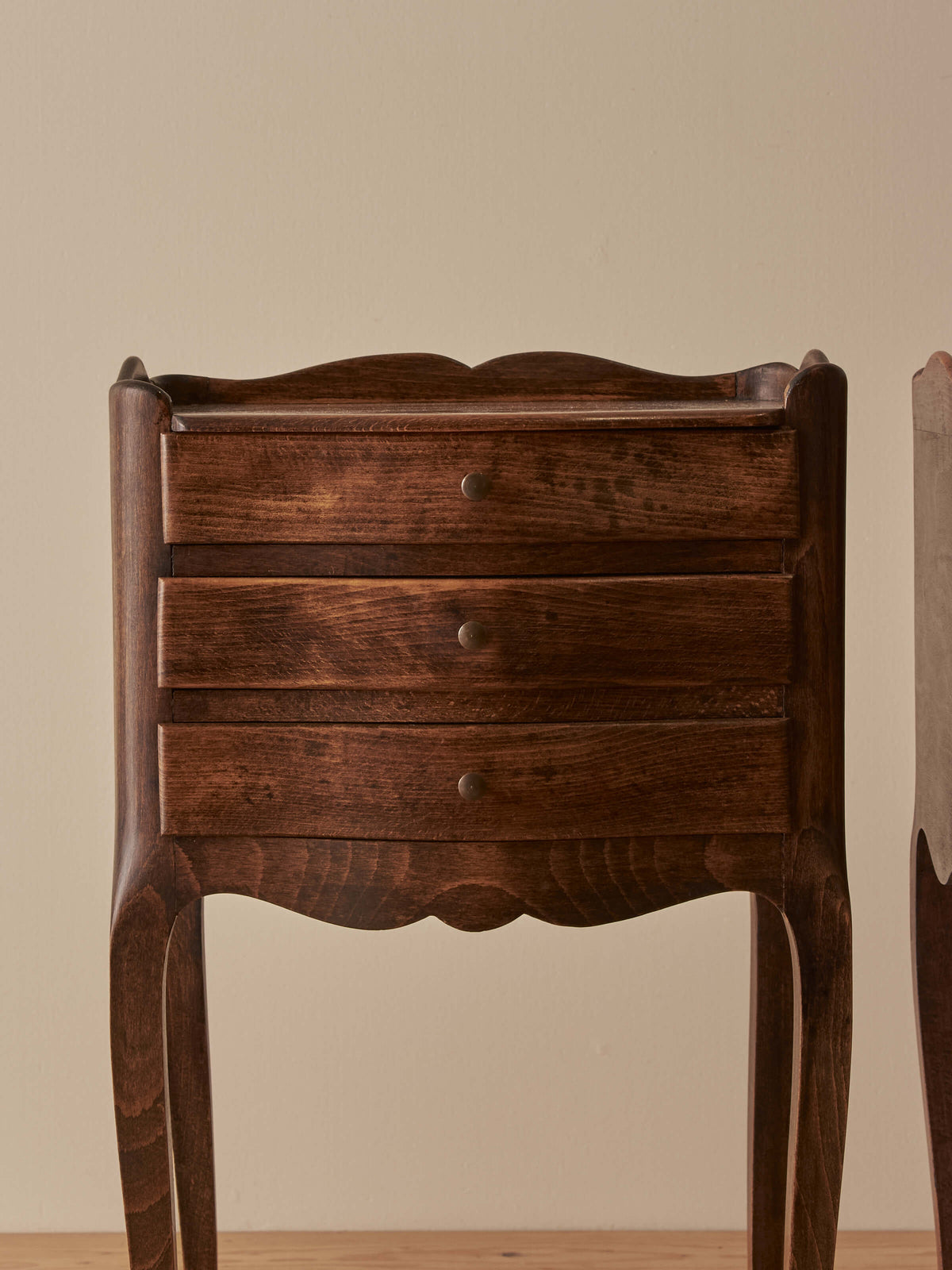Pair of French vintage three-drawer bedside tables