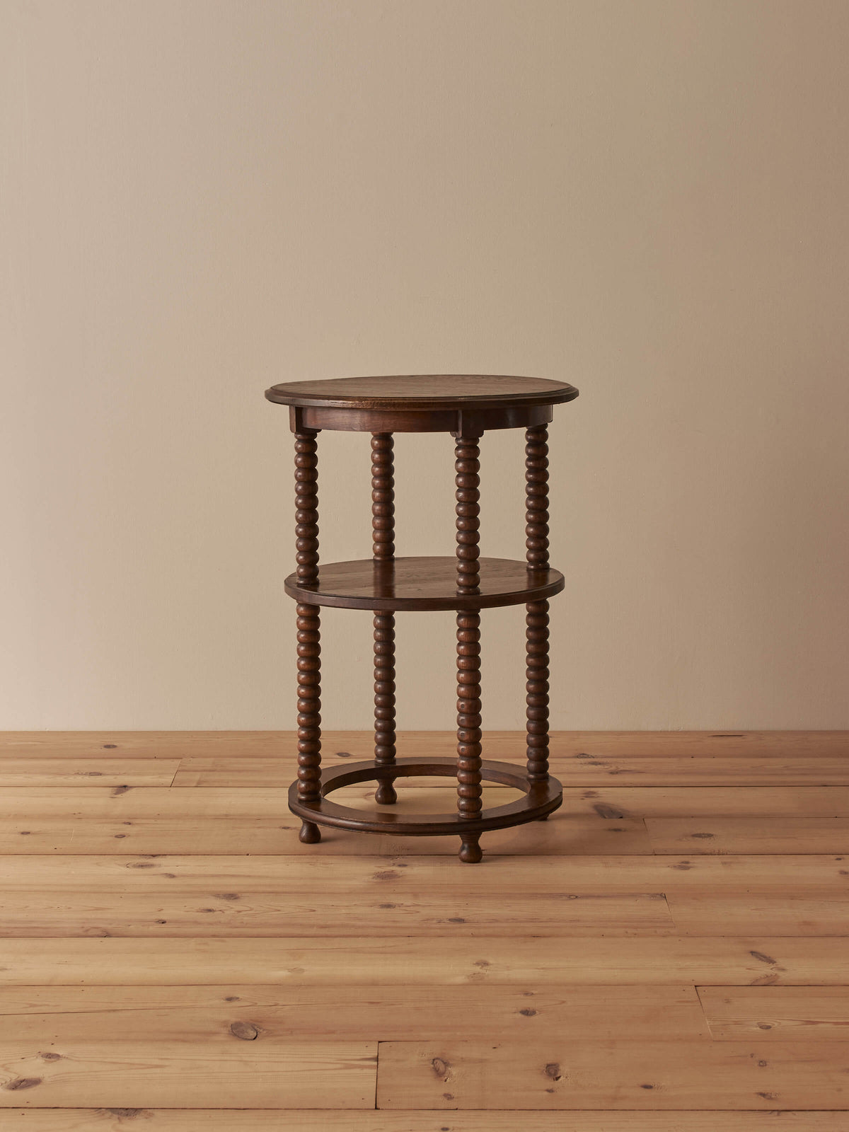 French vintage circular oak bobbin table