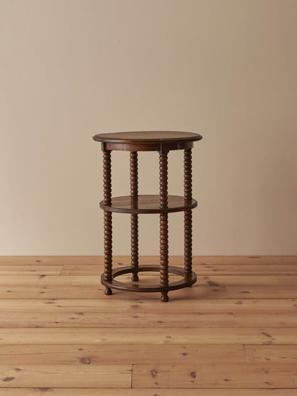 French vintage circular oak bobbin table