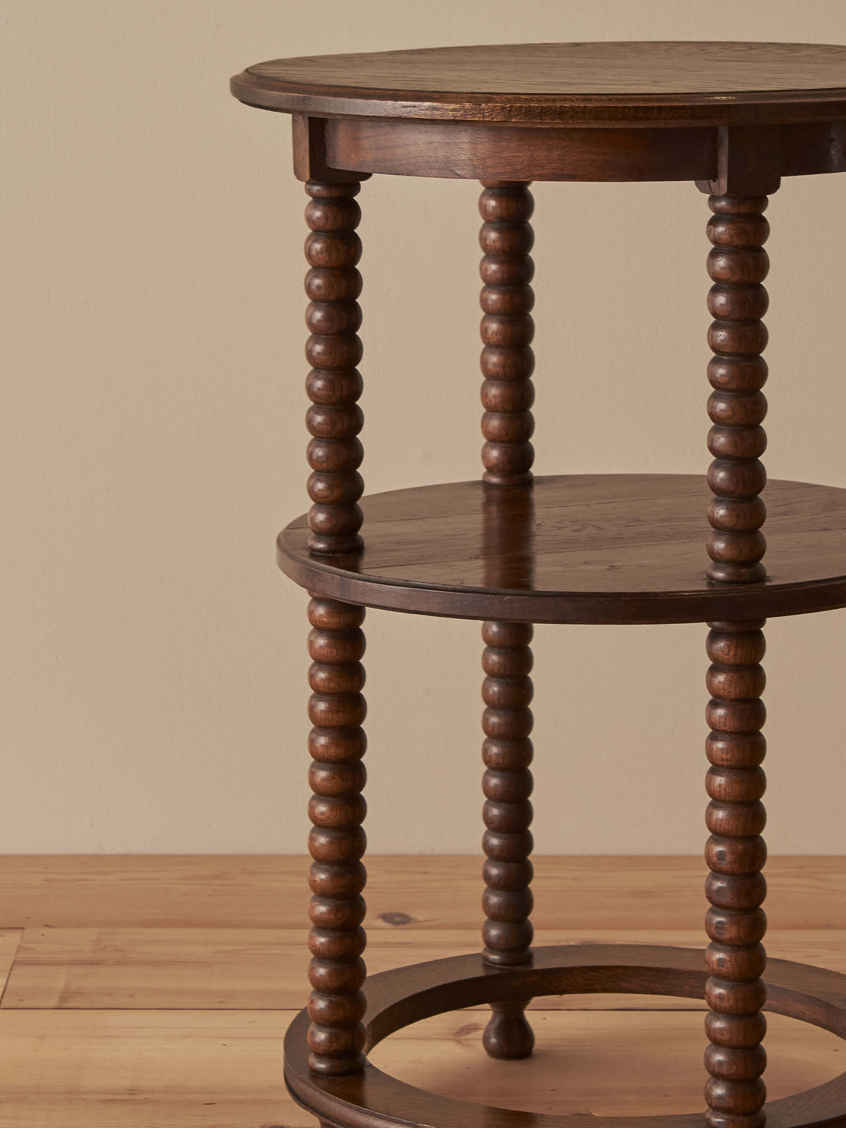 French vintage circular oak bobbin table