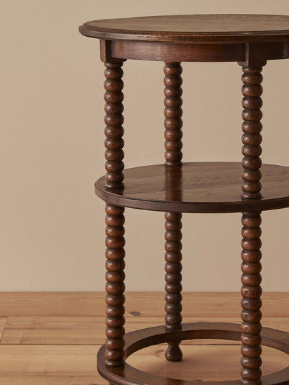 French vintage circular oak bobbin table