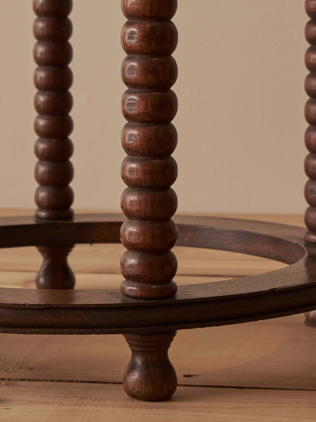 French vintage circular oak bobbin table