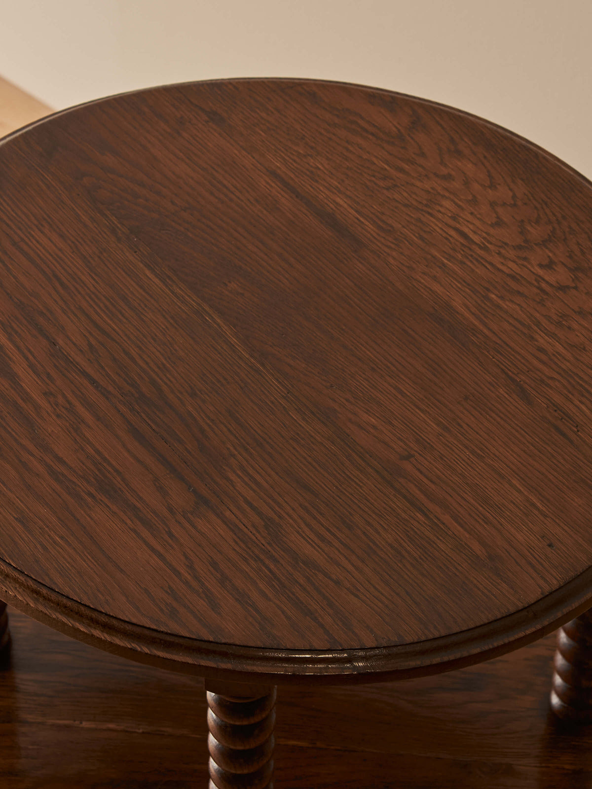 French vintage circular oak bobbin table