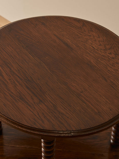 French vintage circular oak bobbin table